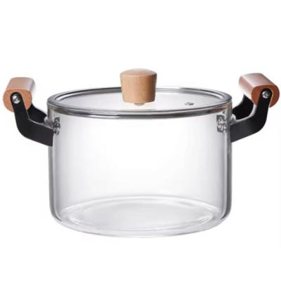 Oala din sticla borosilicata Termorezistenta cu capac si manere din lemn 20x13.5cm 3.5L