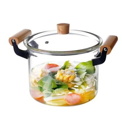 Oala din sticla borosilicata Termorezistenta cu capac si manere din lemn 20x16.5cm 4.5L