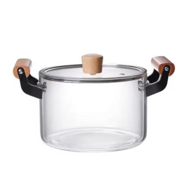 Oala din sticla borosilicata Termorezistenta cu capac si manere din lemn 20x10.5cm 2.5L