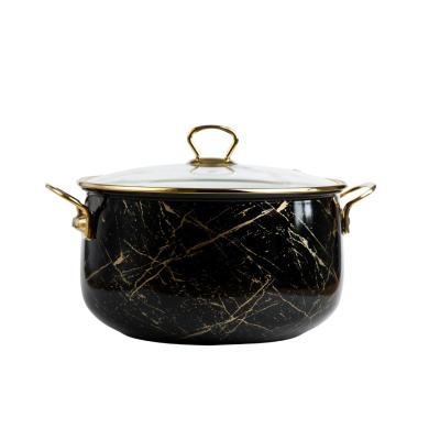 Goldmann Oala Emailata cu capac sticla 20x13cm 4L, Negru-Marmura GM-8017-20B