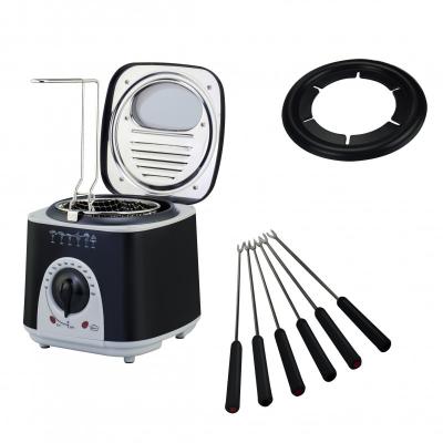Rosberg Friteuza Electrica si aparat de fondue 950W, 1 l, 80-190C, Acoperire antiaderenta+ 6 furculite, Negru R51980BF