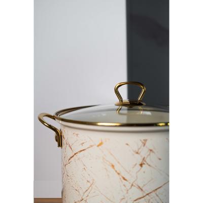 Goldmann Oala Emailata cu capac sticla 22x18cm 6L, Crem GM-8022B