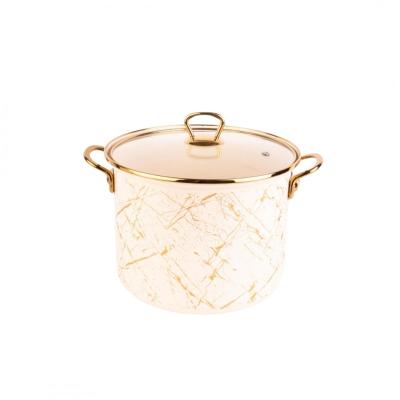 Goldmann Oala Emailata cu capac sticla 22x18cm 6L, Crem GM-8022B