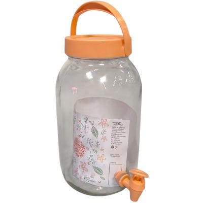 Herevin Dispenser Carafa Limonada din Sticla Transparenta cu robinet si capac 5L