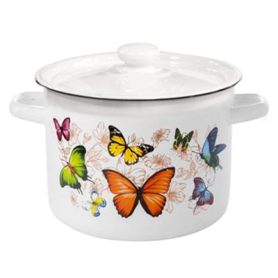 Brio Idilia Oala Emailata cu capac 18cm 2L, Decor Fluturi 241307