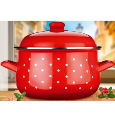 Brio Oala Emailata cu capac 18x11cm 1.8L, Rosu cu Buline 104632
