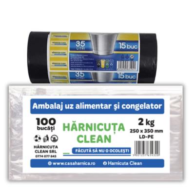 Harnicuta Pungi Congelator Alimentare 25x35cm Pentru 2KG 100 Buc+Saci menaj 35L 15buc