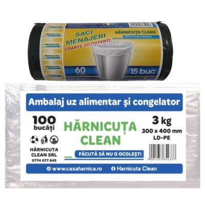 Harnicuta Pungi Congelator Alimentare 30x40cm Pentru 3KG 100 Buc+Saci menaj 60L 15buc