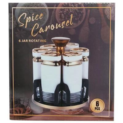 Set Recipiente Condimente Sticla Cu Capac De Inox 6x120 ML cu suport rotativ inox