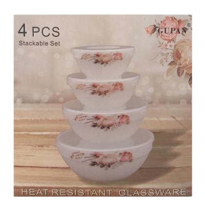 Set 4 Caserole Rotunde opal cu capac plastic 