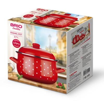 Brio Oala Emailata cu capac 20x12cm, 2.7L Rosu cu Buline