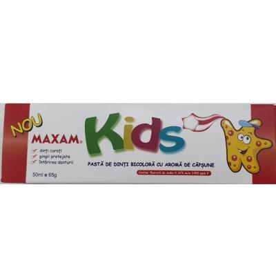 Maxam Kids Pasta Dinti pentru copii, bicolora cu aroma de capsune 50Ml