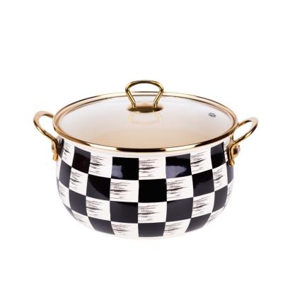 Goldmann Oala Emailata cu capac sticla 20x13cm 4L, BEJ-NEGRU GM-8017-20BBL