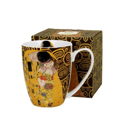 Cana Portelan cu decor arta clasica Sarutul Gustav Klimt 360 ml + lingurita