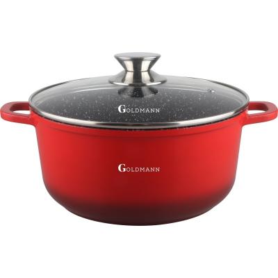 Goldmann Oala antiaderenta cu capac din sticla 24cm 4.5L, Rosu BH 7324R